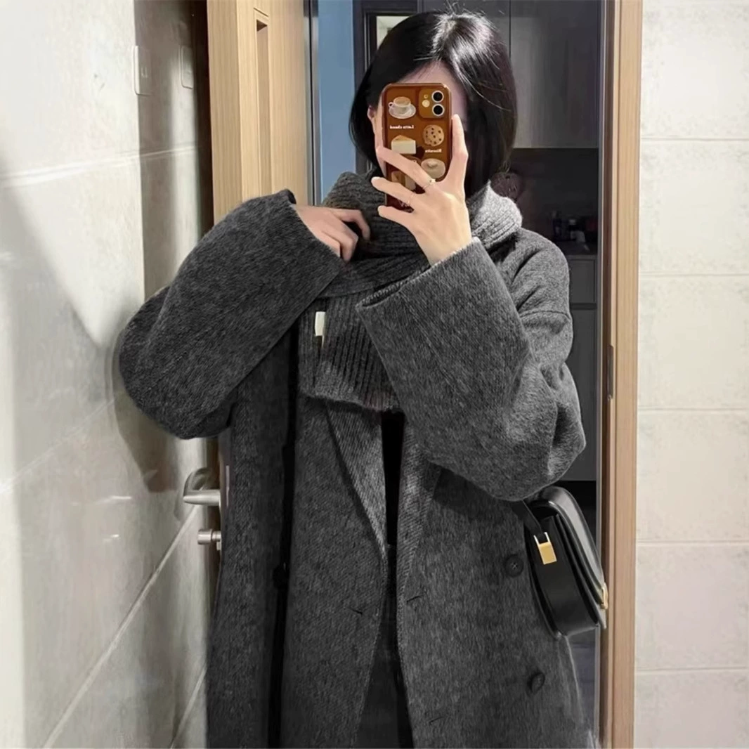 2024 осень-зима новый ленивый коллекционер высокого класса шелковицы шелковицы мягкое клейкое шерстяное пальто женский зимний новый двухсторонний