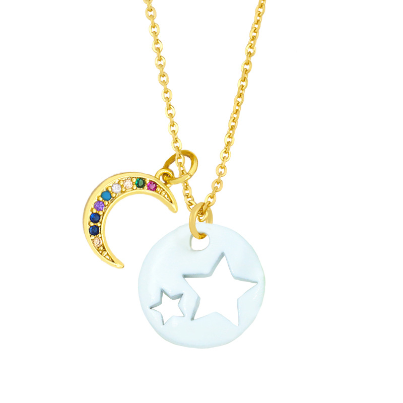 Cross-border European And American Simple And Short Dripping Oil Hollow Pentagram Moon Necklace Fashion Personality Clavicle Necklace Nky83 display picture 6