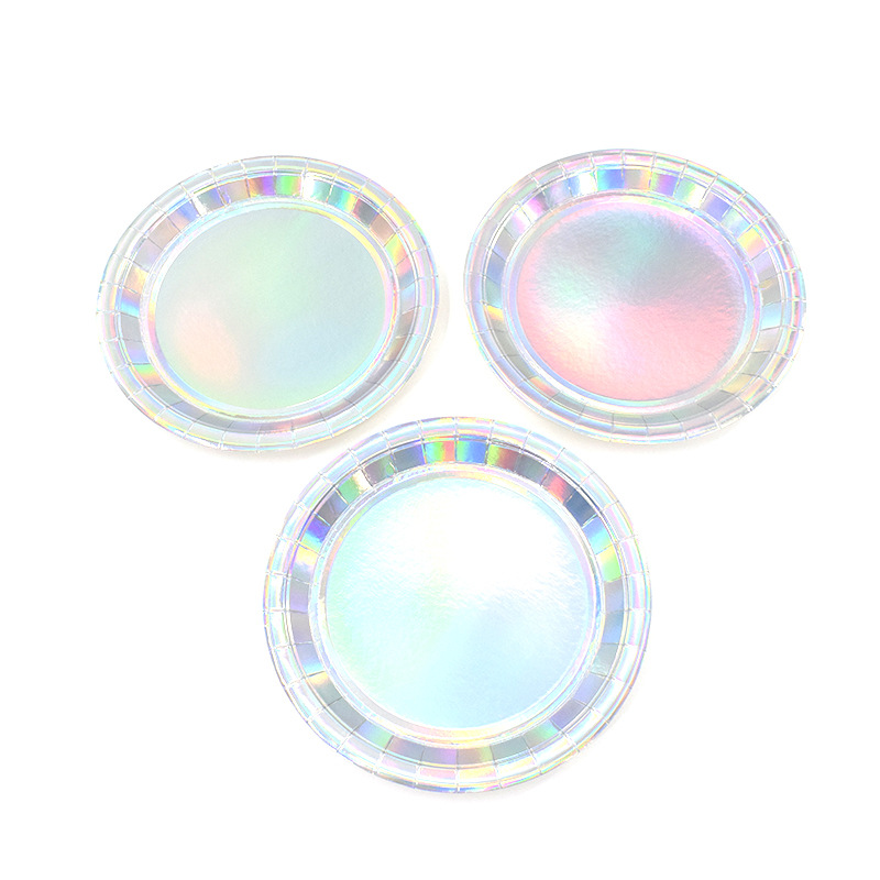Platos de papel dorados y plateados de 7 y 9 pulgadas, platos para fiestas, platos para pasteles, artículos desechables para fiestas, vajilla, personalizables