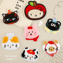 かわいい猫の刺繍ステッカー韓国インスタイル粘着刺繍スカーフステッカー装飾アクセサリータオル刺繍 diy 布ステッカー