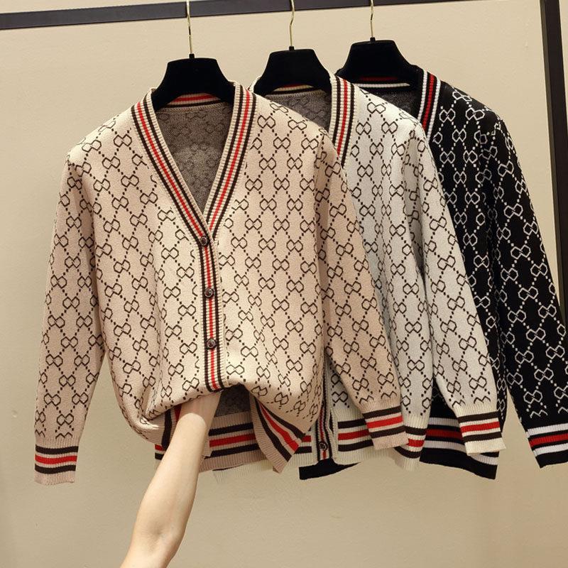 Women's Knitted Cardigan Outerwear, Spring and Autumn 2021 New Korean Style Loose Retro Jacquard Outerwear Thin Sweater