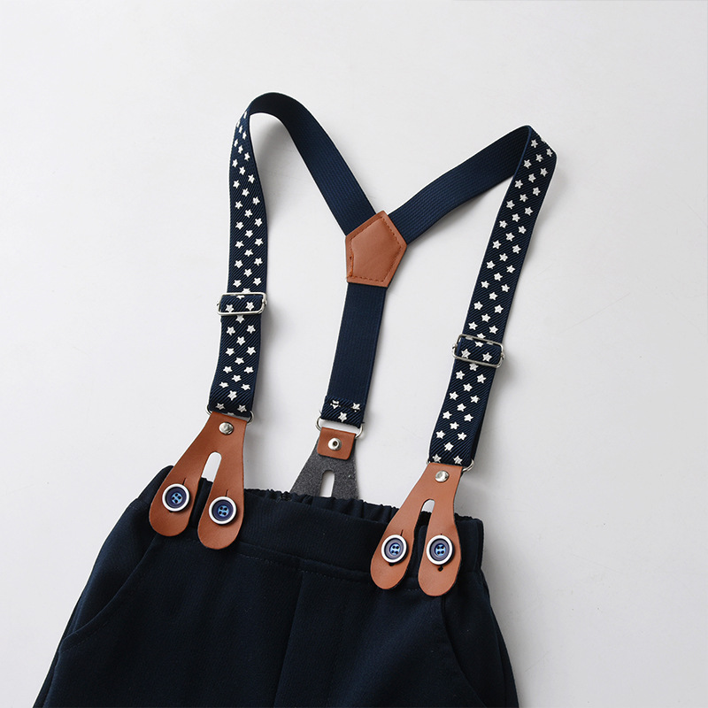 Ropa infantil transfronteriza primavera y otoño pantalones tirantes a rayas niños traje ropa de bebé niño Caballero vestido niño ropa de otoño