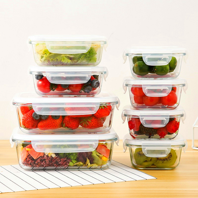 Glass Lunch Box Large Capacity Lunch Box Office Worker Lunch Box Microwave Oven with Lid Set Refrigerator Sealed Fresh Rice Bowl