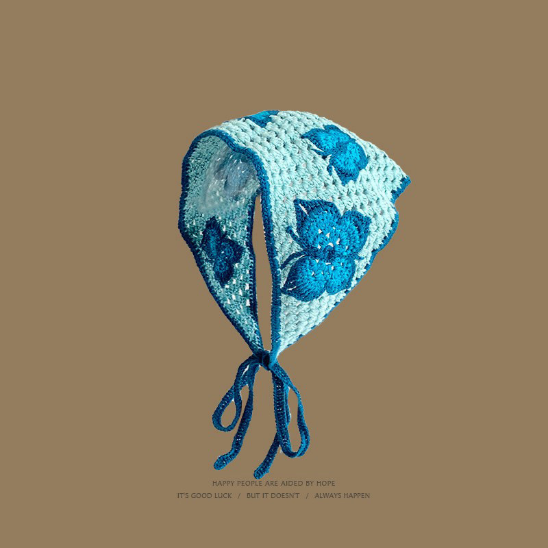 Pañuelo triangular de ganchillo hueco de mariposa azul, cinturón para el cabello de mujer, bolsa de viaje delgada de primavera y verano, sombrero para la cabeza, sombrero para el pañuelo de moda de todo fósforo