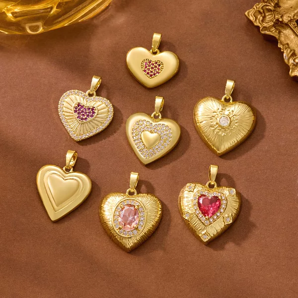 Fashionable Colorful Heart Pendants for Foreign Trade, Cute Gold Brass Zircon Mixed Style Jewelry Necklace Pendant Accessories