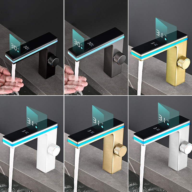 Comercio exterior transfronterizo toda la luz ambiental de cobre pantalla digital lavabo grifo LED pantalla inteligente temperatura lavabo frío y caliente dragón