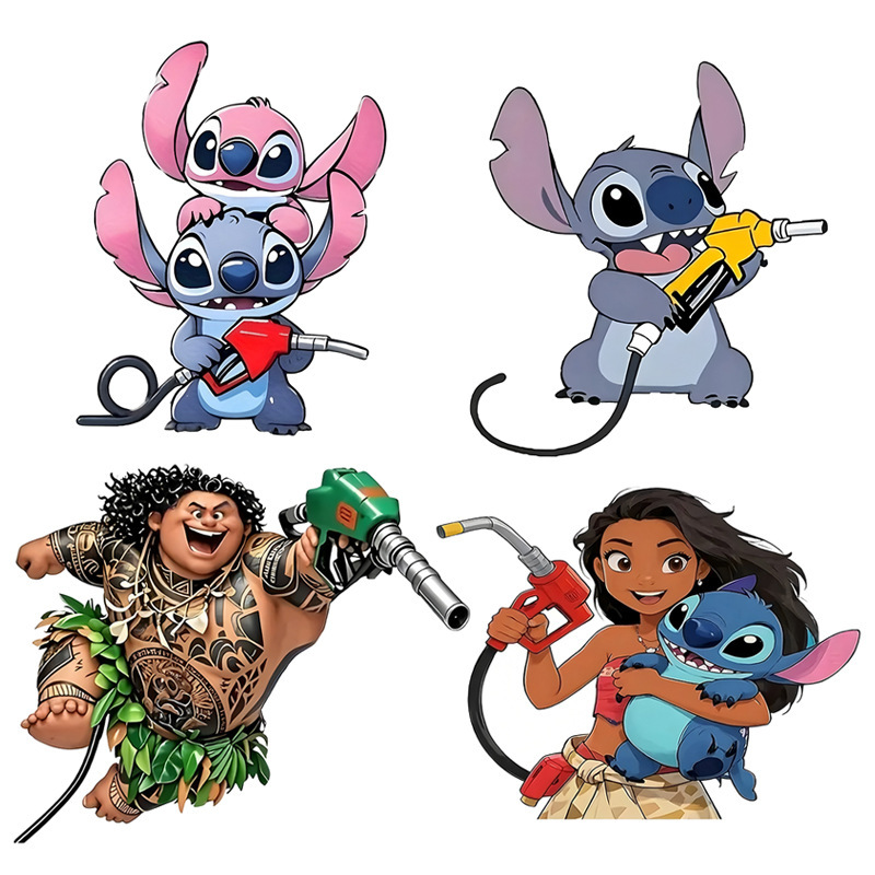 Temu New Product Stitch Angel Fuel Tank Cap Sticker Cute Cartoon Lilo and Stitch Scratch Stitch Car Sticker