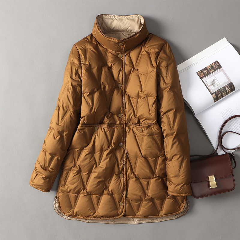 2026 Winter New Women's down Jacket with Stand Collar, Mid-Length, Lightweight, Double-Sided, Fashionable White Duck down Coat 2026 Winter New Women's down Jacket with Stand Collar, Mid-Length, Lightweight, Double-Sided, Fashionable White Duck down Coat