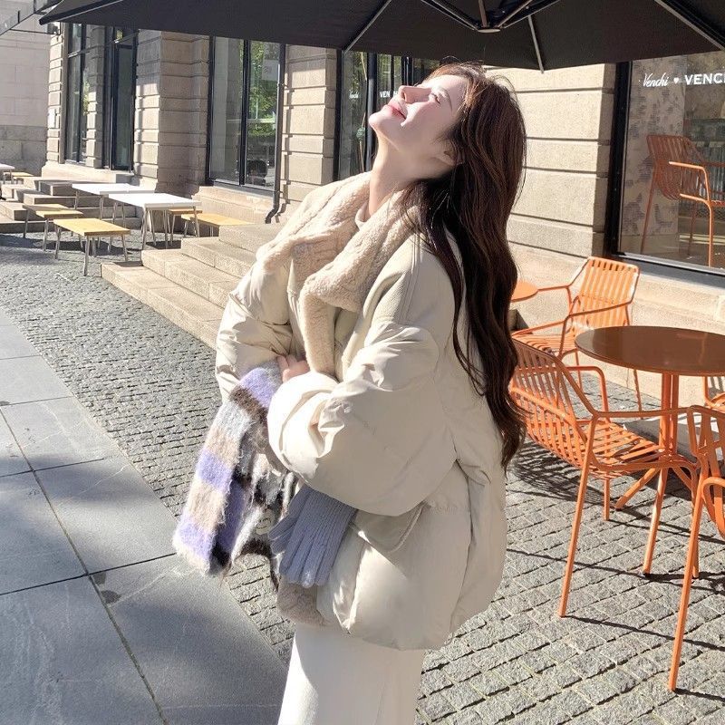 羊羔拼接羽绒棉服短款2025冬季新款小个子好看加厚棉衣外套有吊牌