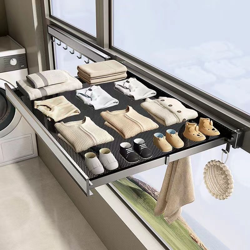 Balcony invisible folding drying rack sun shoe rack telescopic net…