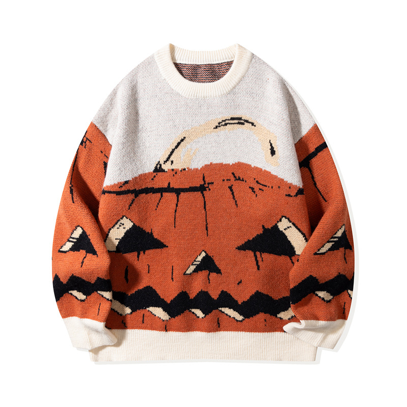 YWFG ropa de mujer retro cara de calabaza estadounidense otoño 2024 pareja superior versátil cuello redondo manga larga suéter de punto