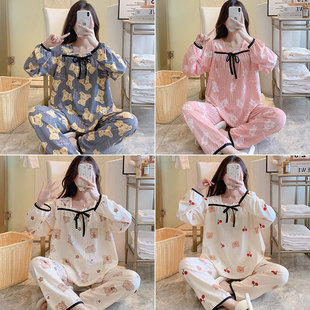 New Postpartum Clothing Spring and Summer Thin Pullover Large Size Milk Cotton Maternity Nursing Pajamas Long-Sleeved Nursing Clothes Set