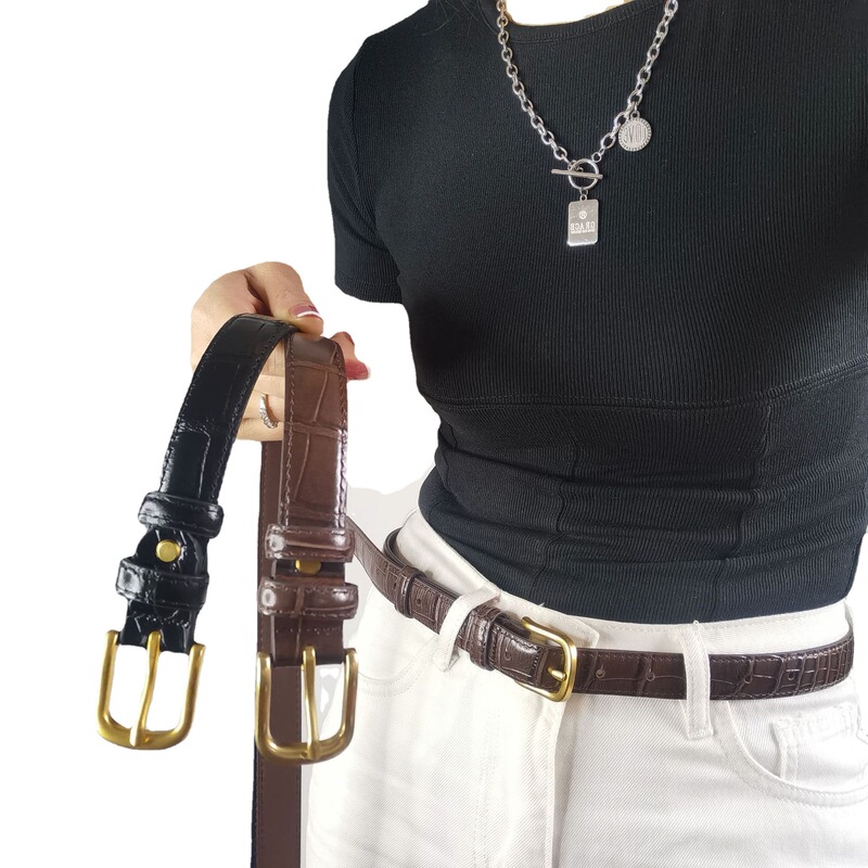 2.3 wide top layer cowhide belt retro stone pattern Black Belt women's fashion trend matching shirt jeans