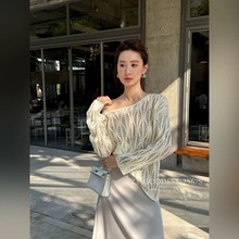 2025秋新款韩版时尚薄款宽松慵懒风镂空两面穿针织衫长袖上衣