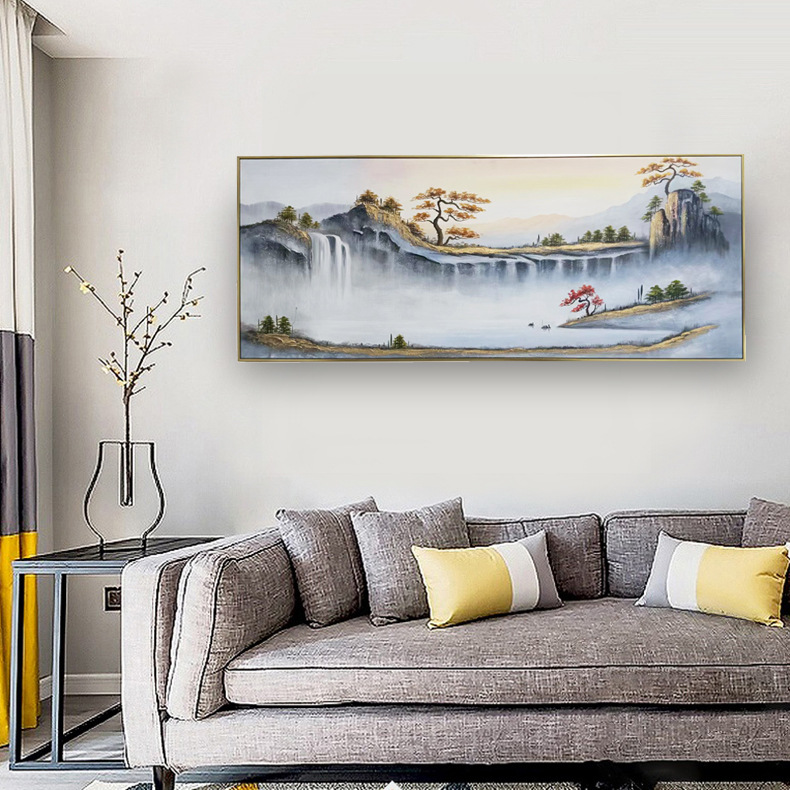 手工山水风景画现代抽象绘画艺术品新中式创意客厅沙发背景装饰画
