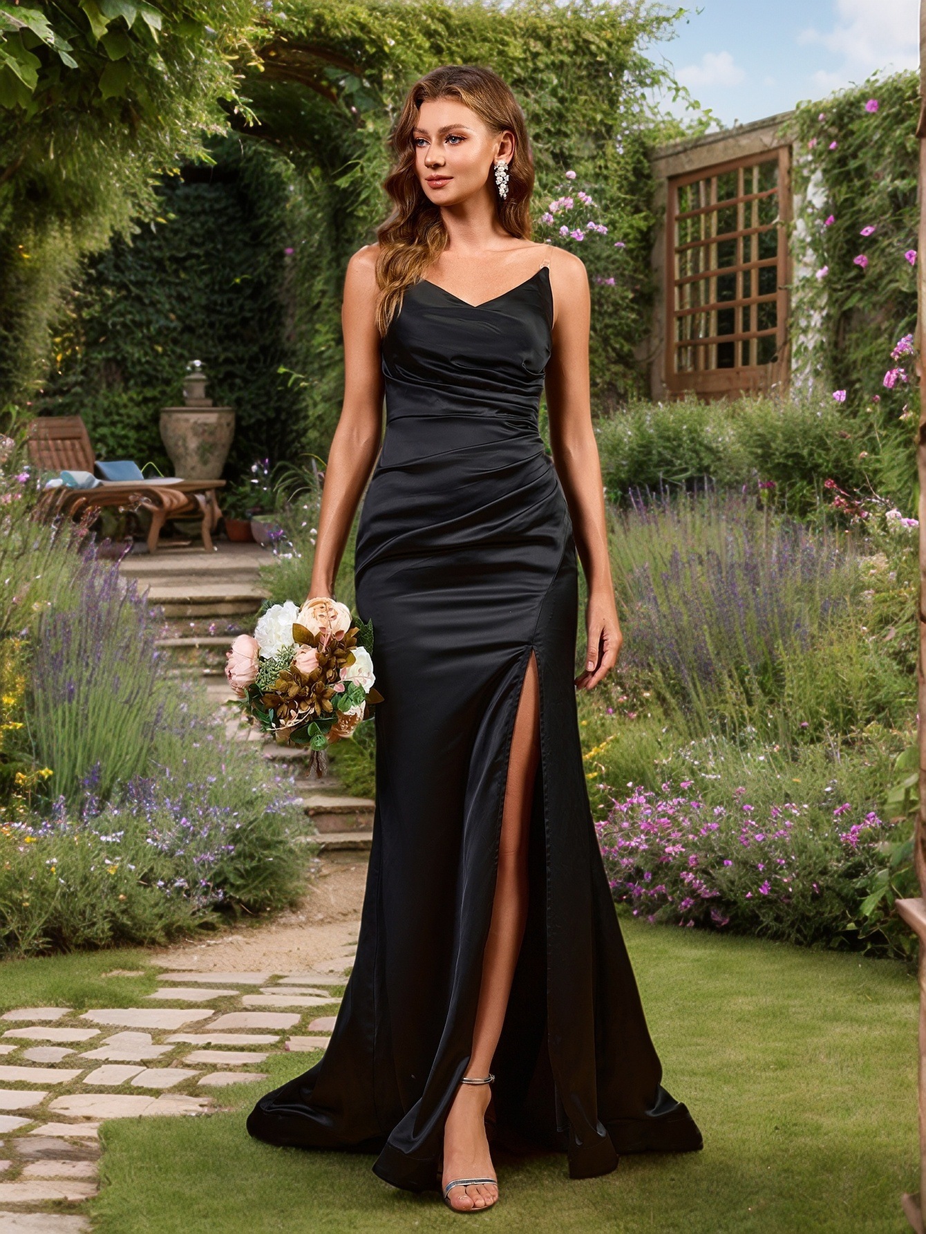 2025 Comercio exterior europeo y americano Vestido de noche transfronterizo Fiesta de baile Vestido de dama de honor de boda Vestido largo elegante de cola