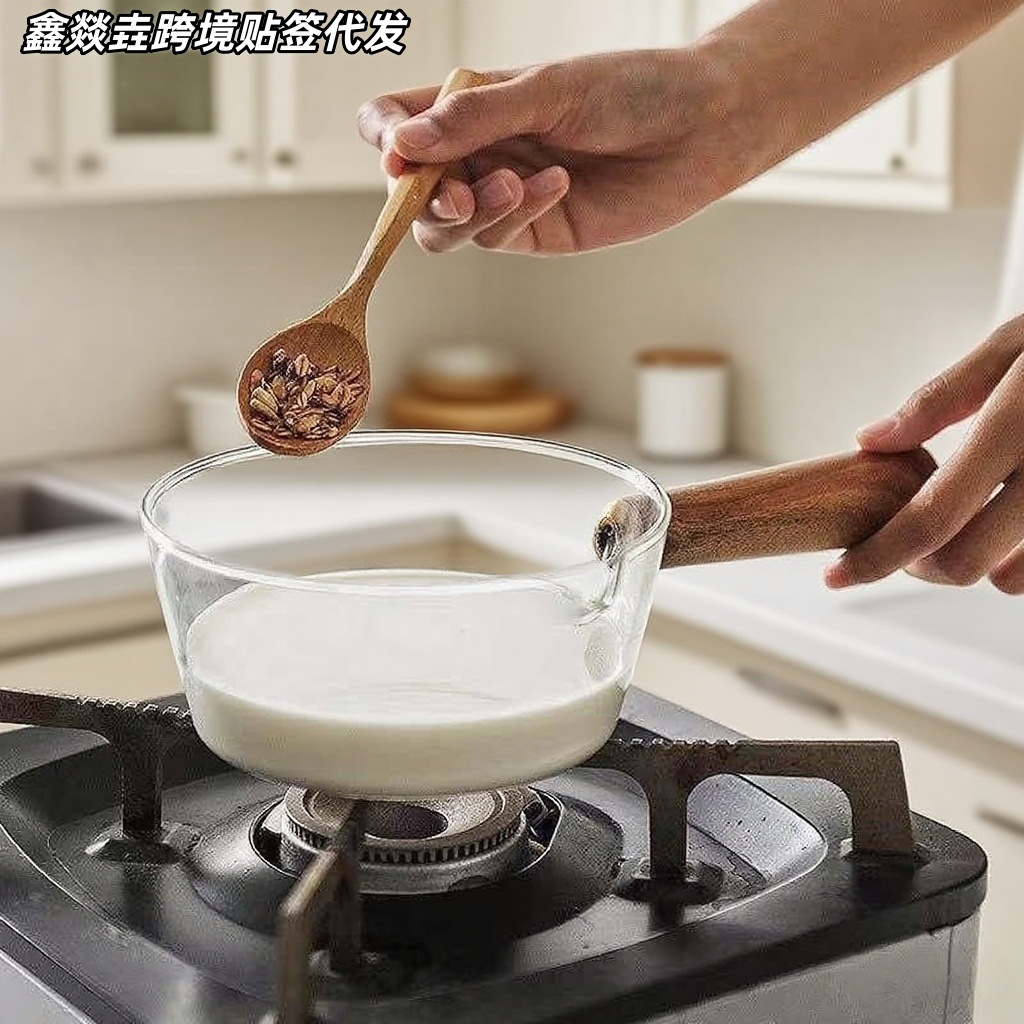 High Borosilicate Glass Soup Pot Single Handle Side Handle Glass Milk Pot Soup Small Cooking Pot Transparent Heatable Milk Pot