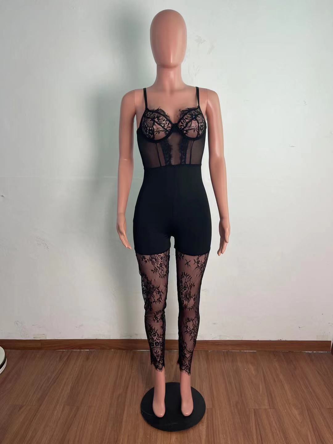 New  Women Clothing Fashion Cartilage Corset Lace Eyelash Edge Sling Jumpsuit in Rompers