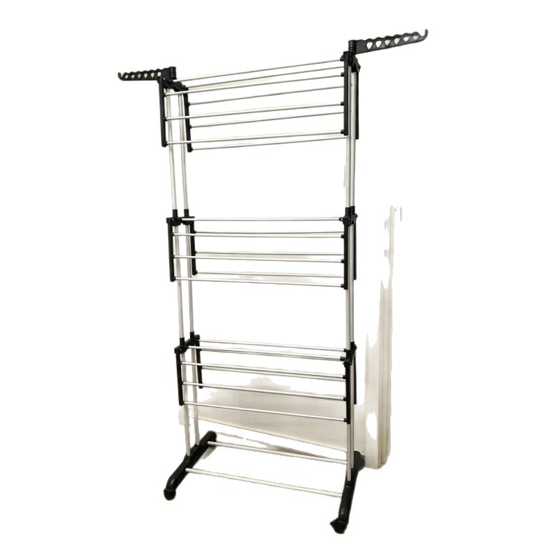 Percha de ropa plegable transfronteriza aterrizaje nuevo tipo de estante multifuncional de perfil aerodinámico móvil plegable percha de ropa multicapa image 6