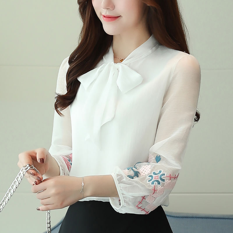 Shiffon spring elegant shirt with bow