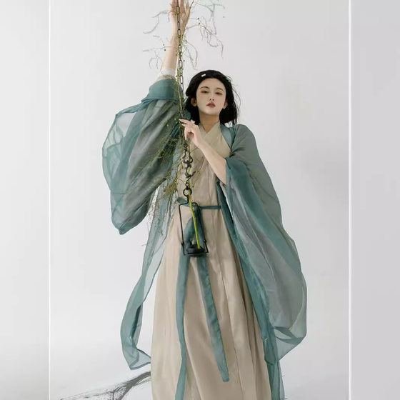 Wei and Jin Style Han Dynasty Women's Cross-collar Straight Large-sleeved Shirt [no Name] Original Daily Fairy Spring & Fall Suit Couple Style