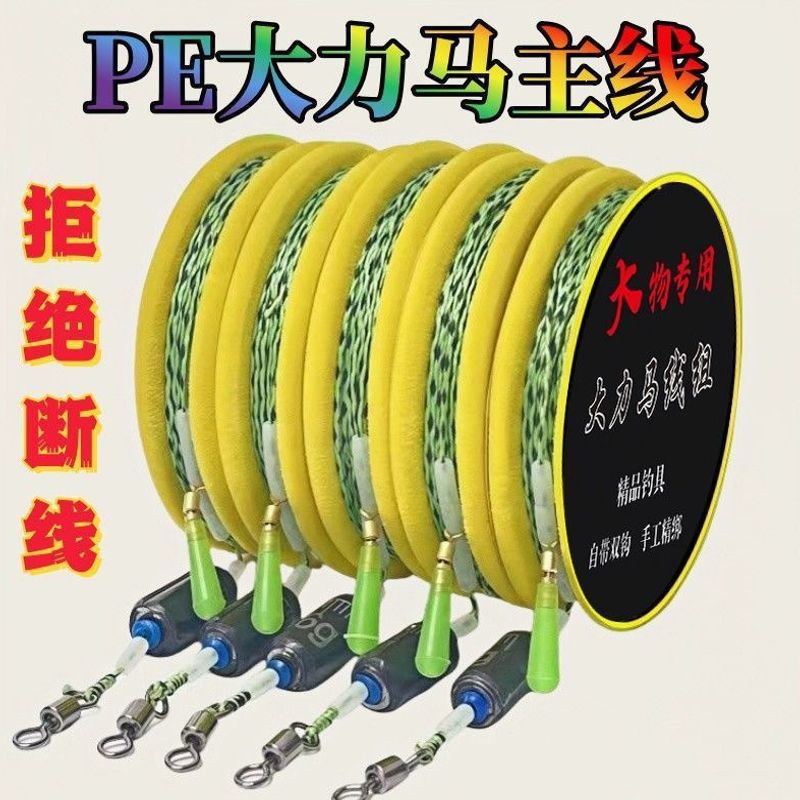 22 High-strength PE braided fishing line, pre-made line set for catching large fish, handcrafted for carp, silver carp, and bighead carp, high-end model