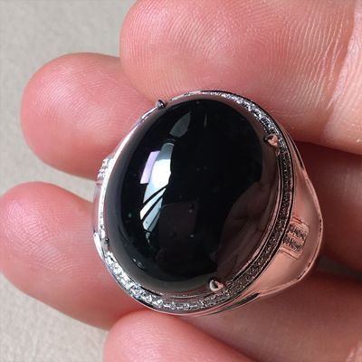 New Style Inlaid Mo Cui Egg Face Ring Men's High Beauty Value Trendy Men's New Chinese Style Ancient Ring Ring
