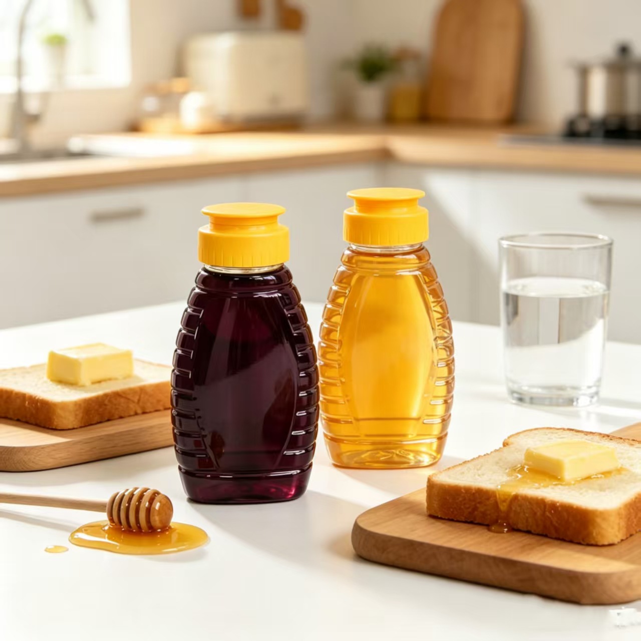 Botella de plástico PET de 250g para miel, jarabe de naranjilla y pera de otoño, botella transparente exprimible de 180ml, botella de plástico. image 3