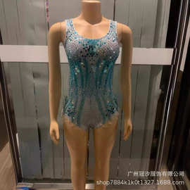 跨境演出服女星同款瑜伽裤体操训练服有弹力吊带连体裤舞台