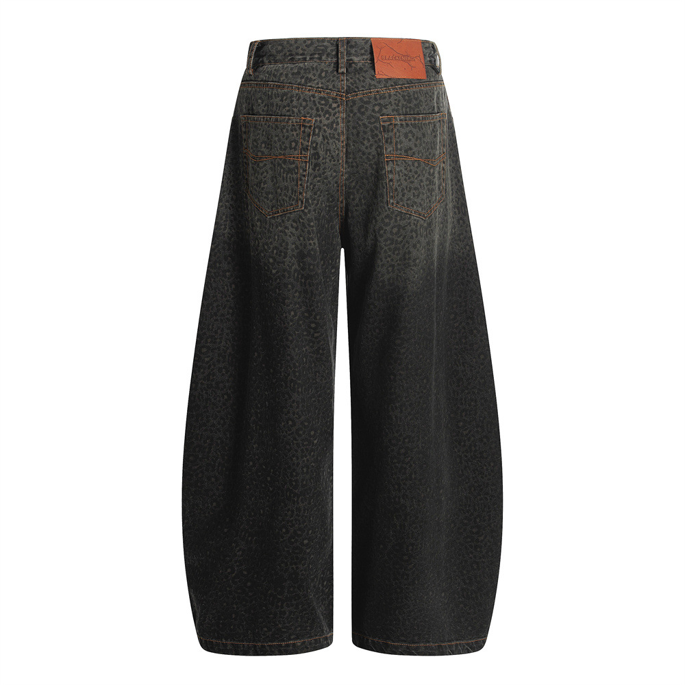 Jeans da uomo con stampa leopardata stile distressed casual_voghion.com