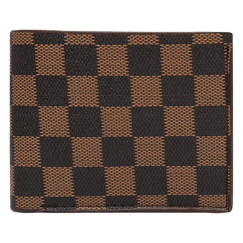 Cross-Border Men's Short Wallet Business Wallet Checkered Pattern Youth Horizontal Style Light Luxury Multi-Card Slot Small Anti-Theft Wallet