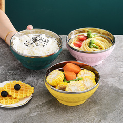 Wholesale double-layer 304 stainless steel bowl insulated soup bowl household canteen bowl anti-scald large capacity student food-grade