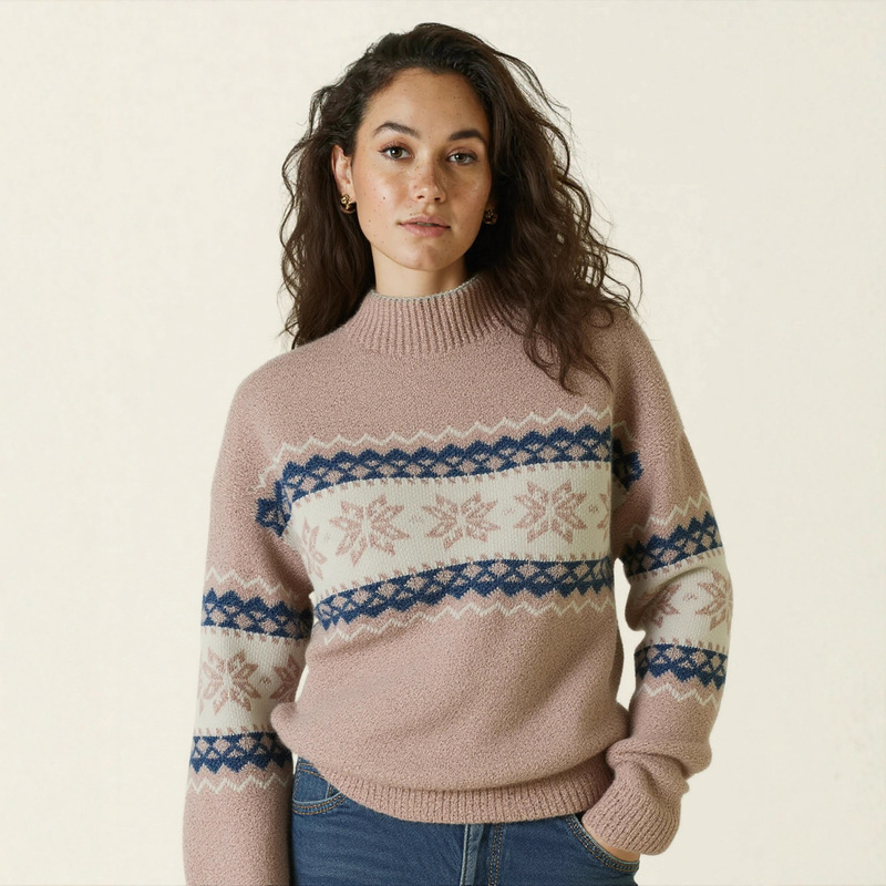 A Large Number of Ready-Made Christmas Knitwears 2025 Autumn and Winter Thick Loose New Half Turtleneck Puyuan Snowflake Knitwear Women's Loose