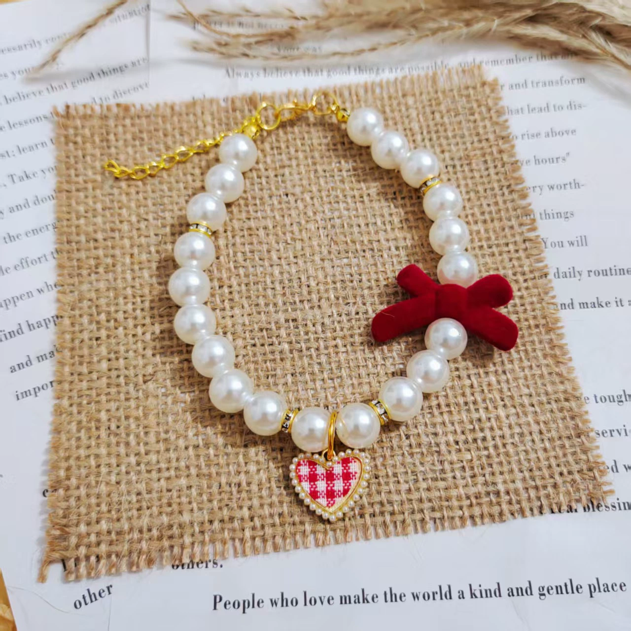 Домашние животные ошейник котенок жемчужное ожерелье Собака милый бант сетка любви Маленькая собака Тедди висячие украшения