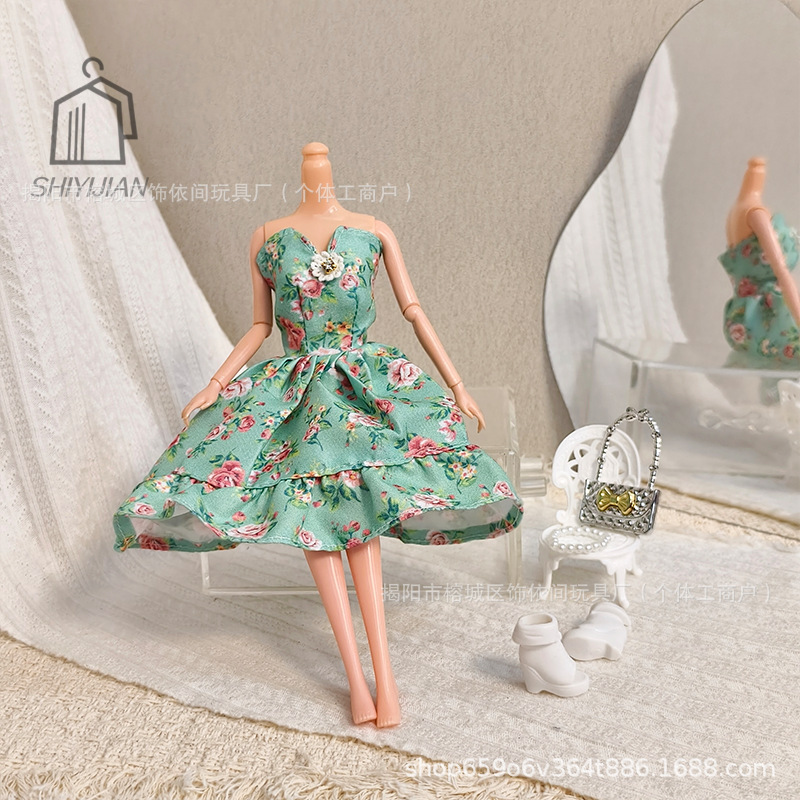 Cross-Border 11-Inch 30cm Barbie Doll Spring Style Elegant French Floral Strapless Dress Princess Dress Dress-Up Princess Cross-Border 11-Inch 30cm Barbie Doll Spring Style Elegant French Floral Strapless Dress Princess Dress Dress-Up Princess