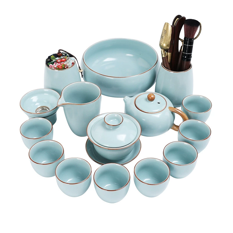 Ruyao Kung Fu Tea Set Sky Blue Tea Cover Bowl Opening Table Ceramics Company Annual Meeting Event Gift Box Souvenir