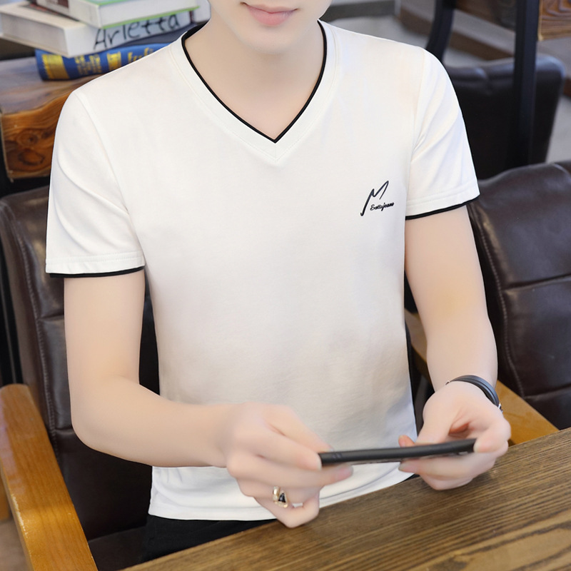 2025 New Summer Short-Sleeved T-Shirt Men's V Neck Loose Sweat-Absorbent Breathable Fashion Casual Men's Half-Sleeved T-Shirt Undershirt