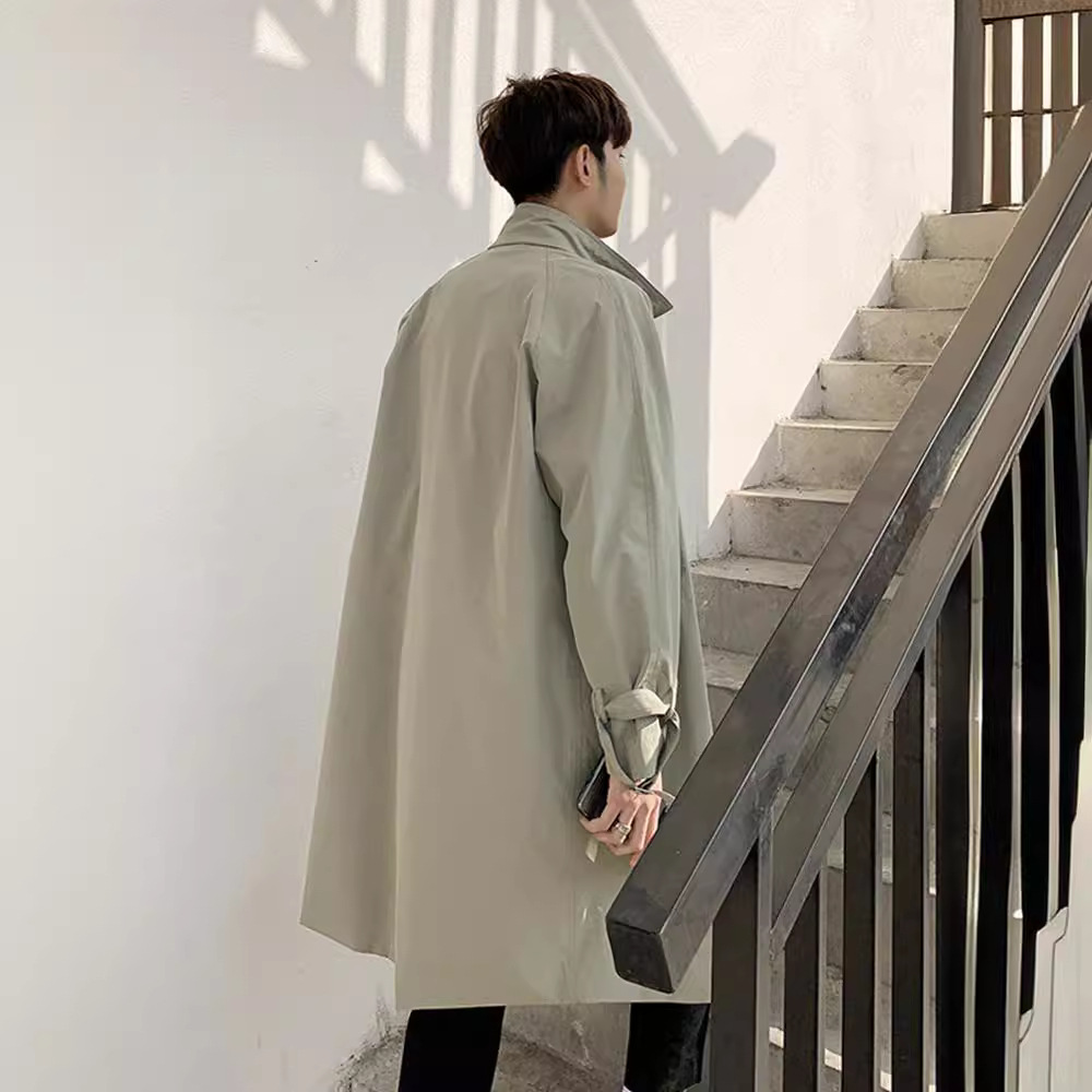 Gabardina de los hombres de media longitud de primavera y otoño estilo coreano de moda Ruan guapo ins collar de soporte suelto simple casual a prueba de viento más abrigo de tamaño