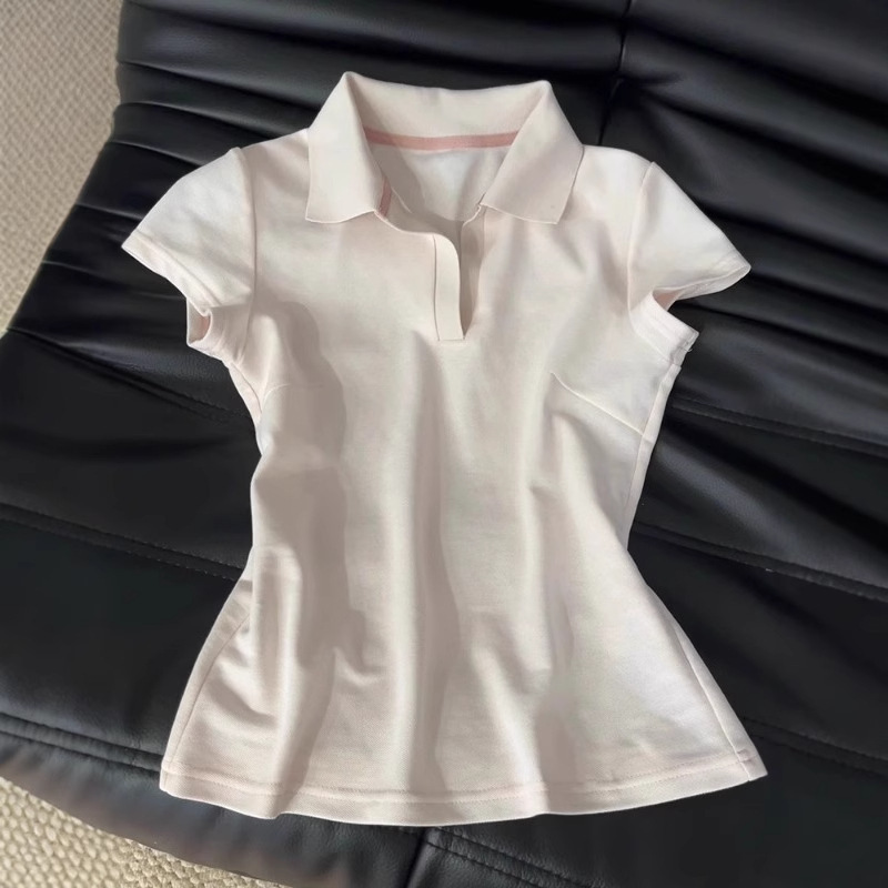 Solid Color Lapel Short-Sleeve T-Shirt for Women, 2026 Summer New Style, Waist-Cinching Slimming Casual Versatile Top Polo Shirt Solid Color Lapel Short-Sleeve T-Shirt for Women, 2026 Summer New Style, Waist-Cinching Slimming Casual Versatile Top Polo Shirt