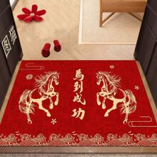 新中式新年喜庆入户门地垫家用防滑耐脏水晶绒地毯玄关吸水脚踩垫