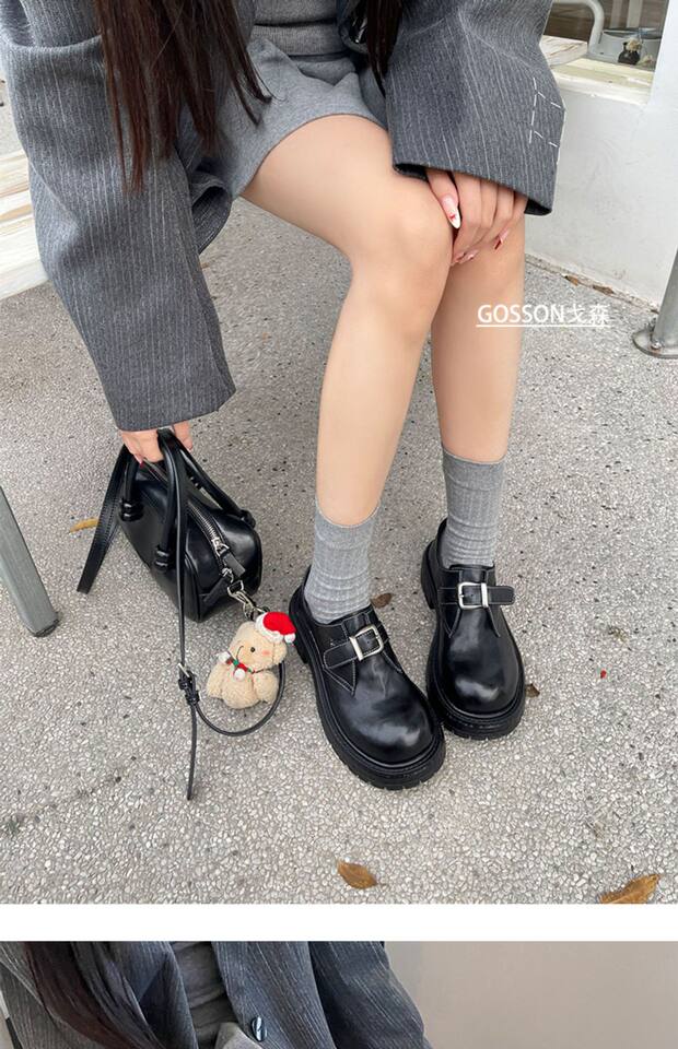 Giày lười nữ da lộn cổ điển đế dày gót vừa mũi tròn phối khóa nhỏ — màu đen chi tiết 23