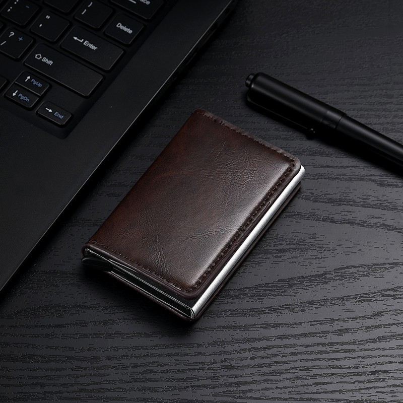 Anti-robo transfronterizo anti-magnético metal elástico bolsa de tarjetas de crédito caja de metal de aluminio para hombres bolsa de tarjetas de plata