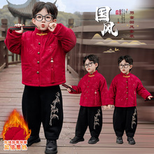 品牌童装儿童加绒外套加厚男宝宝冬装复古花纹小童男孩新年装批发