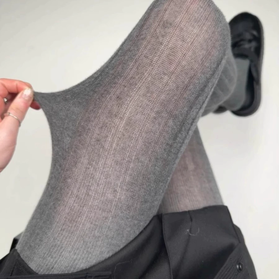 Осенние и зимние слегка прозрачные серые леггинсы широкие полоски ветра miu широкие леггинсы тонкие полупрозрачные простые корейские колготки