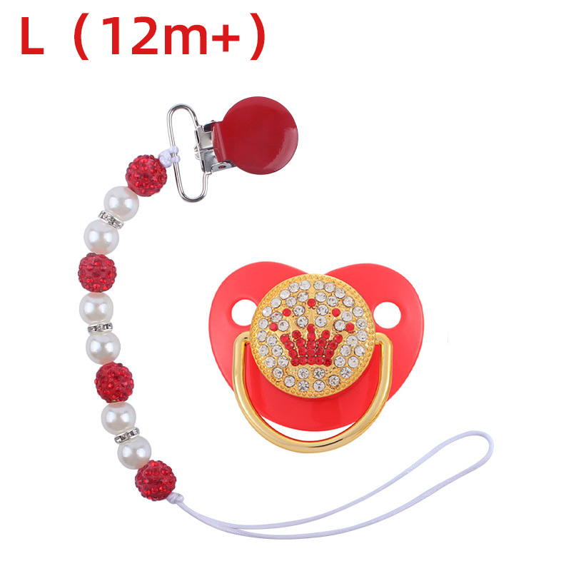 Nuevo bebé suministros corona patrón chupete bebé creativo perla chupete cadena anti-caída traje de cadena