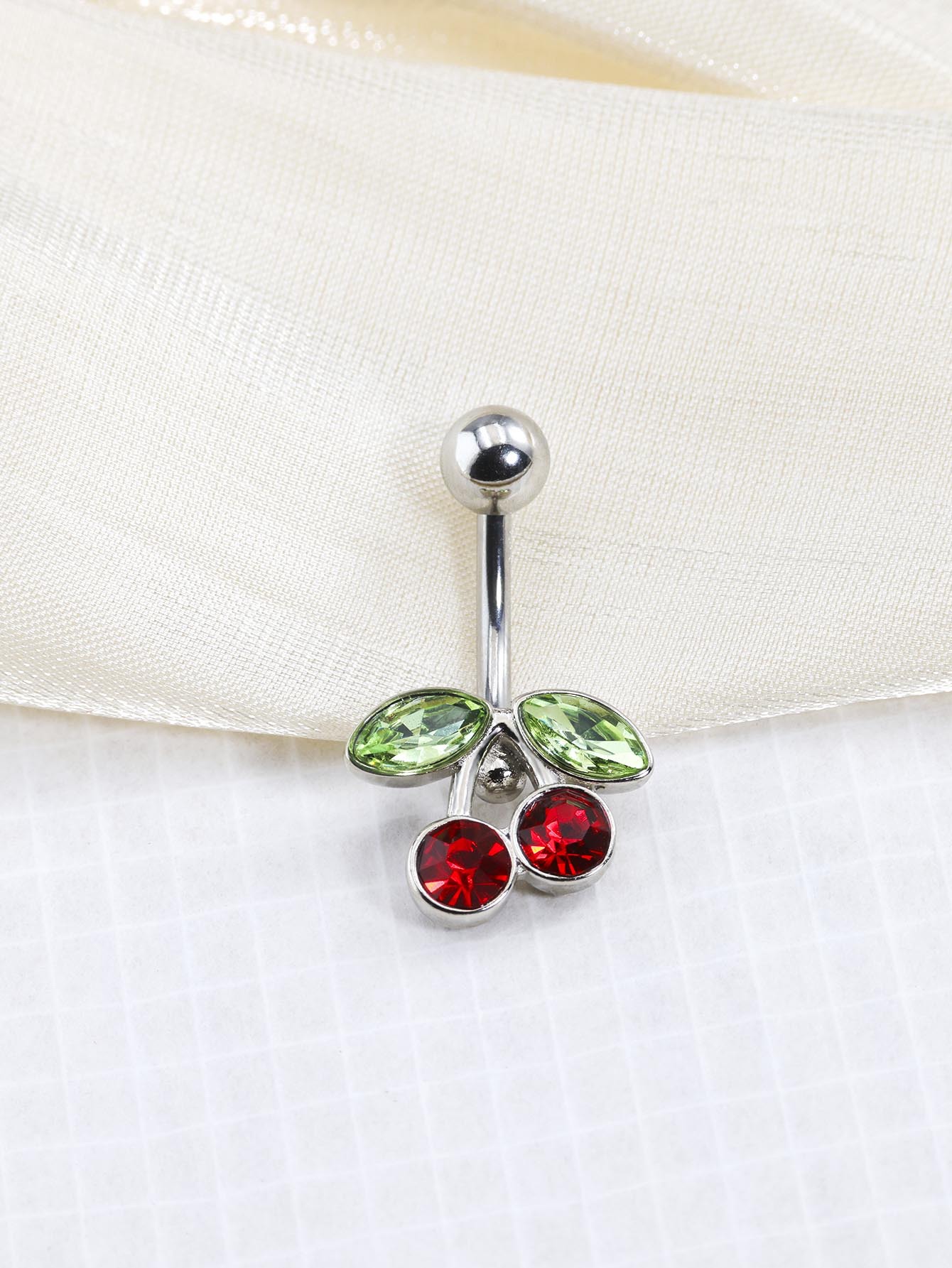 Vente directe d'usine de mode : 1 piercing de nombril style punk en acier inoxydable avec strass et décor cerise rouge. Facile à porter._voghion.com