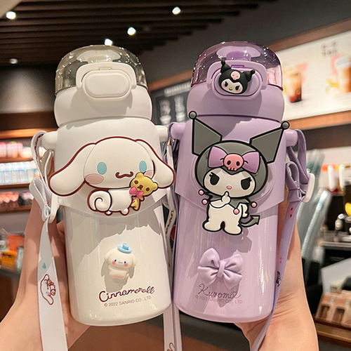 Sanrio Cute and Super Cute Straw Thermos Cup for Girls, High-Looking Internet Celebrity Jade Gui Dog Direct Drinking Cup, Crossbody Portable
