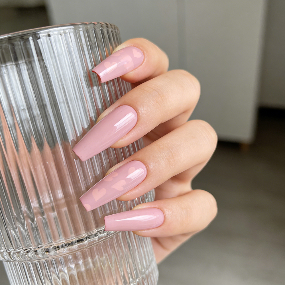Ventas transfronterizas de polvo de melocotón de amor de manicuras románticas francesas, viento dulce para usar parches de uñas de 24 piezas image 1