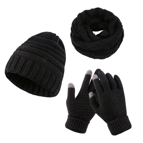 Cross-border hot selling knitted hat scarf gloves three-piece set knitted imitation cashmere wool scarf hat set manufacturer