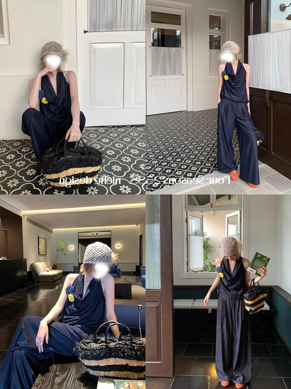 Ouyang Laolianqianfeng カジュアルパンツ レディース 夏 薄手 ワイドレッグパンツ ハイウエスト フロアレングスパンツ ルーズストレートパンツ|undefined